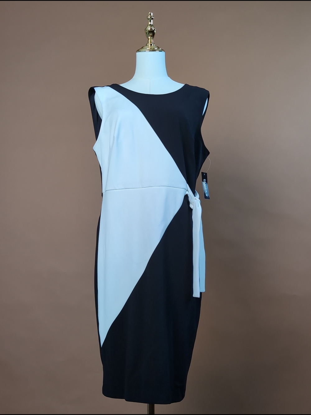 Chic Glamour Colorblock Asymmetrical Sheath Dress in Black White